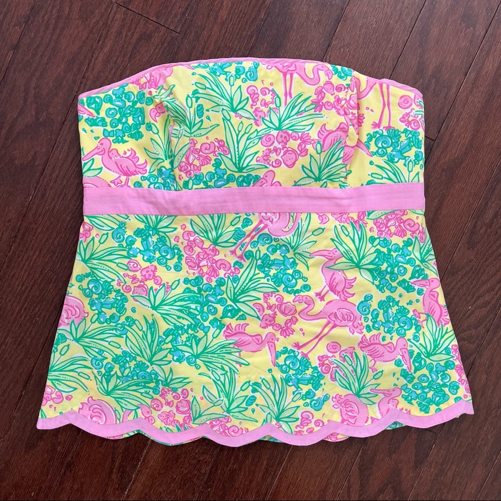 Lilly Pulitzer Strapless Top- White Label Size 6 Print: Snowbirds